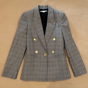 Stella McCartney Gray Checkered Blazer with Gold Buttons